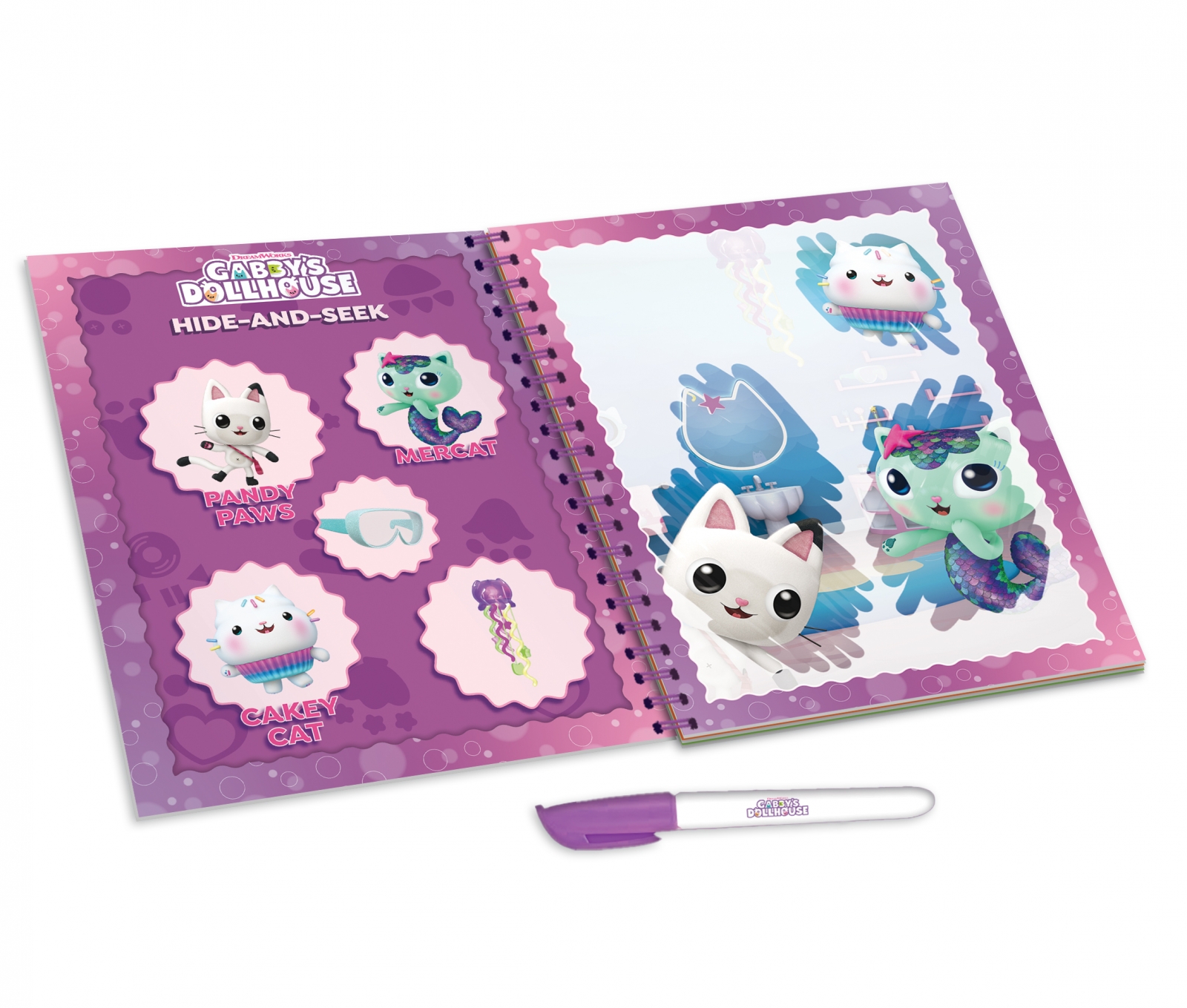 Творчески комплект, Lisciani, Gabby′s Dollhouse, Книжка за оцветяване с вода, Meow-Mazing