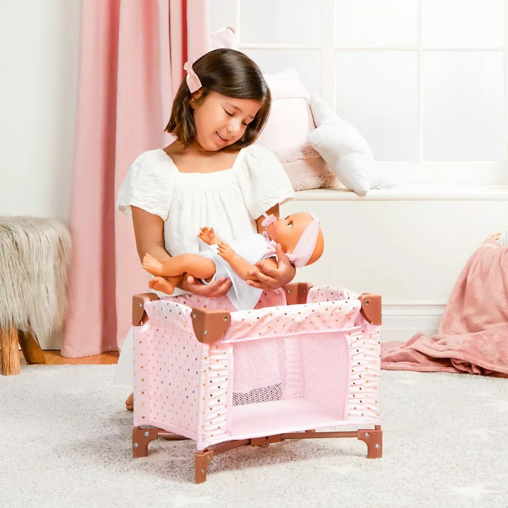 Детска играчка Сгъваема кошара за кукли Lulla Baby 14, 33 х 15.24 х 12.7 см, Розов