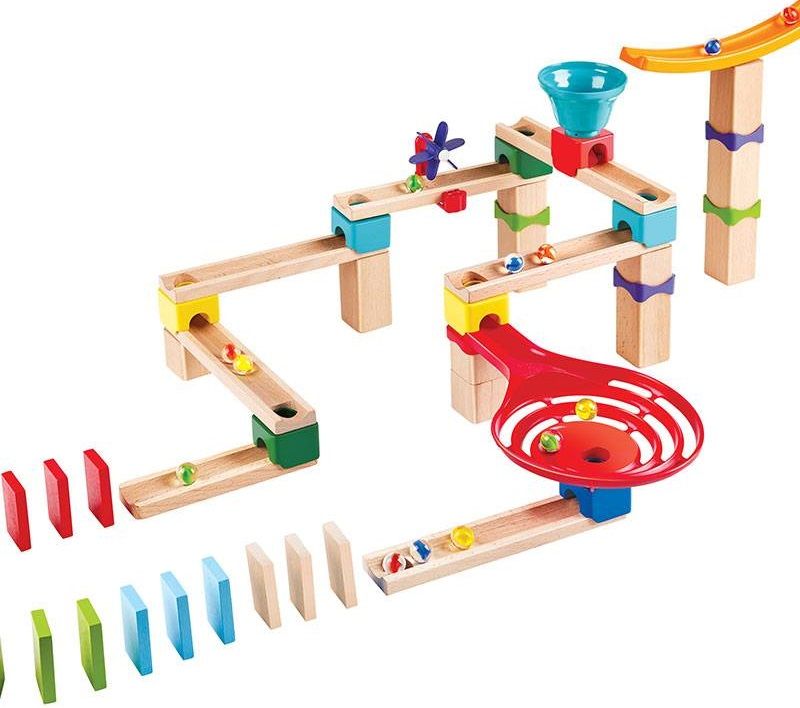 Children’s wooden track with balls and dominoes 2 in 1