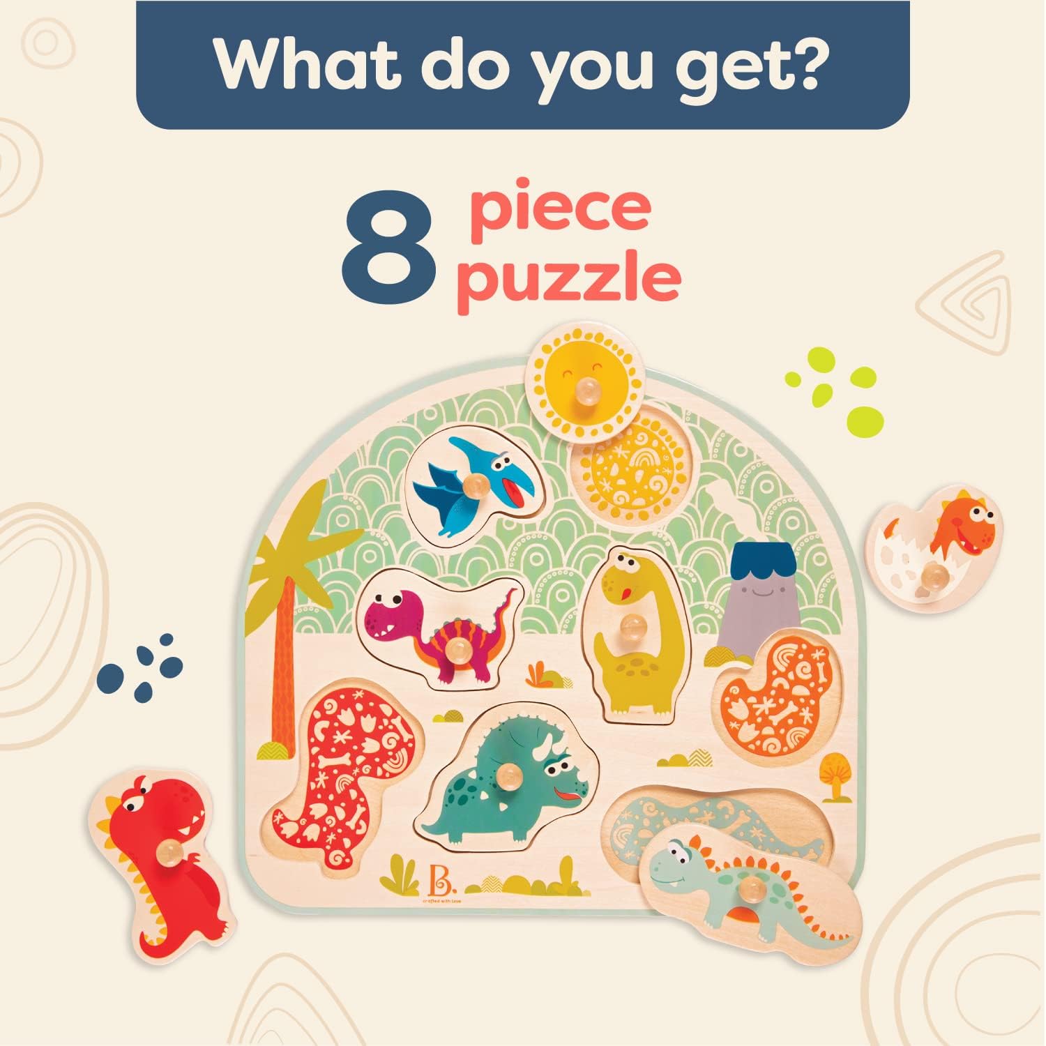 Дървен пъзел Динозаври, 8 части