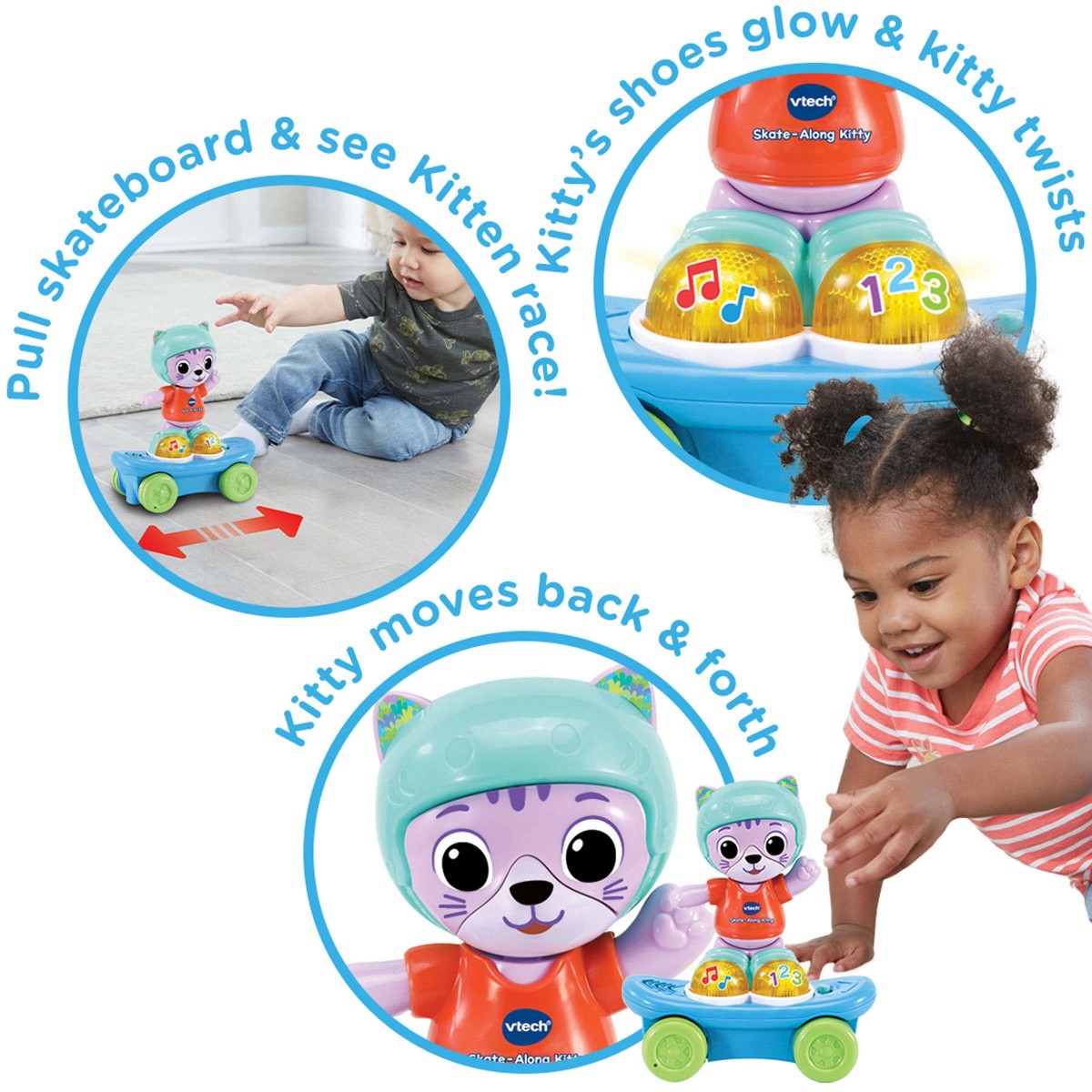 Интерактивна играчка Коте на скейтборд, 8 x 16 x 18 cm