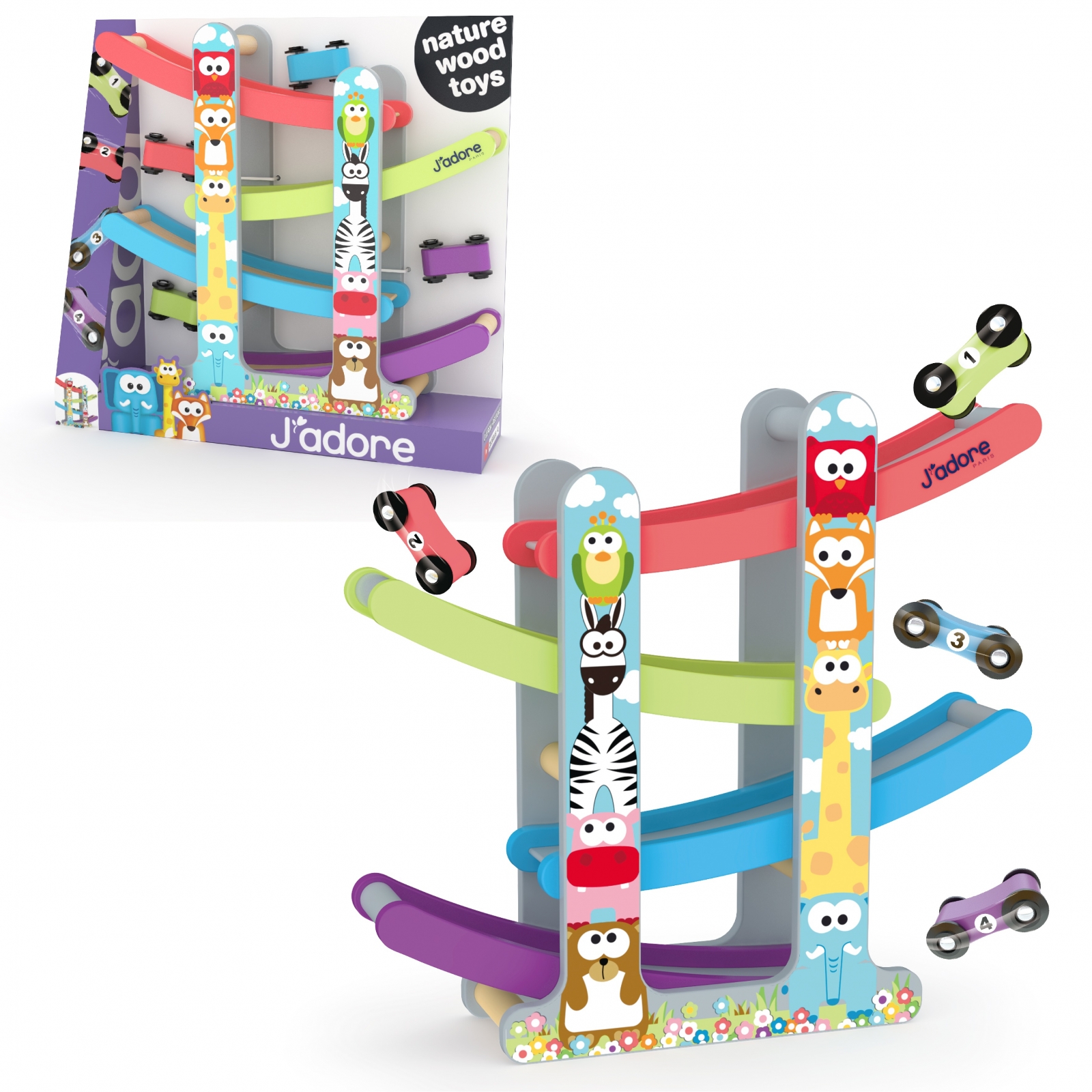 Wooden colorful racing track set, J′adore, 5 pieces