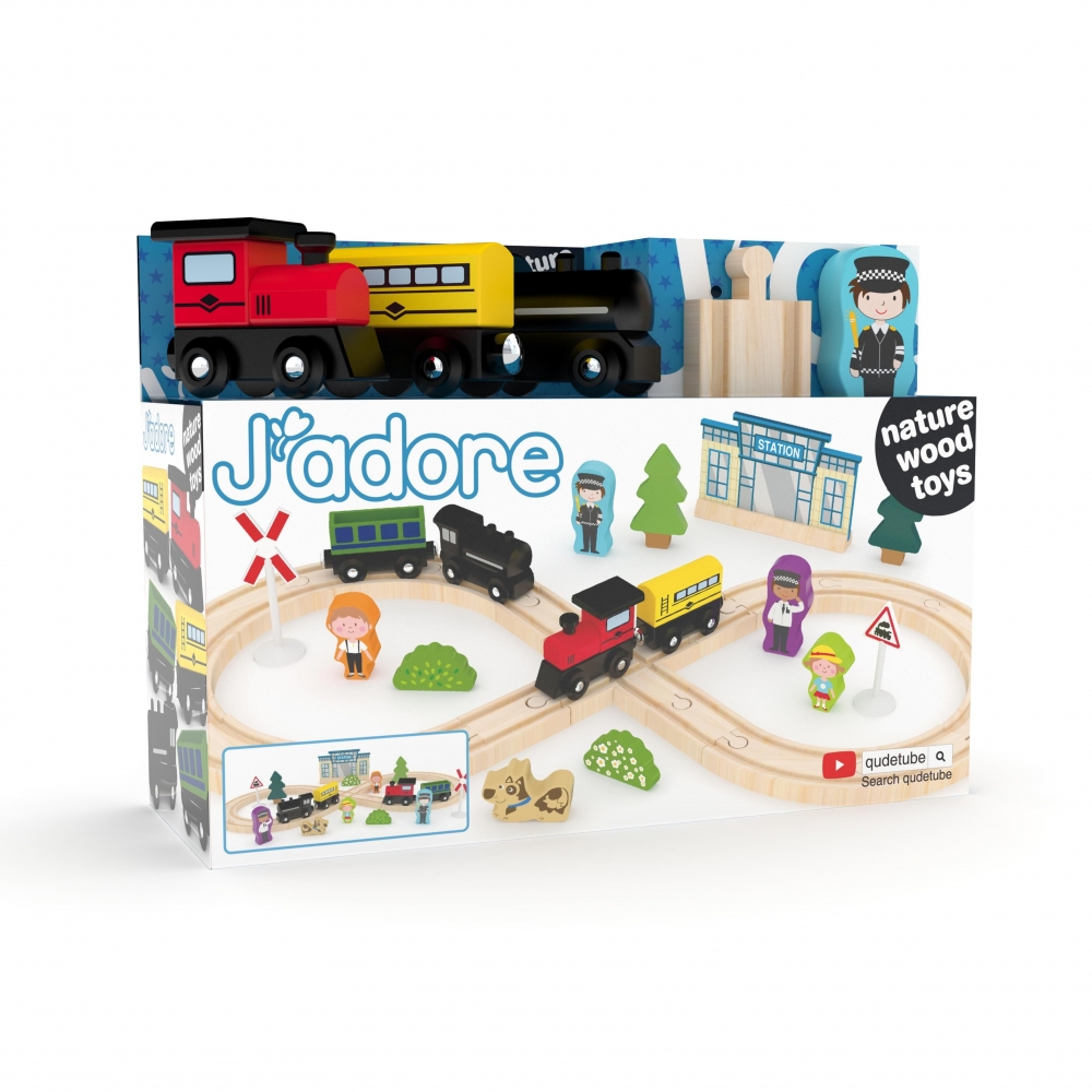 Wooden Police Railway Set, J′adore, 34 pieces
