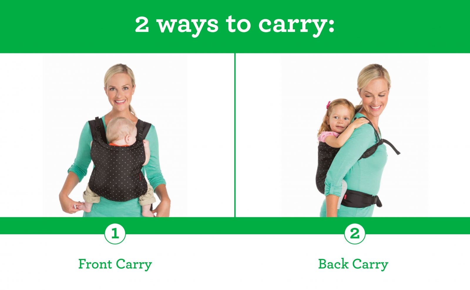 Ergonomic baby carrier, Infantino, 2 in 1, Black, from 5.5 to 18 kg.