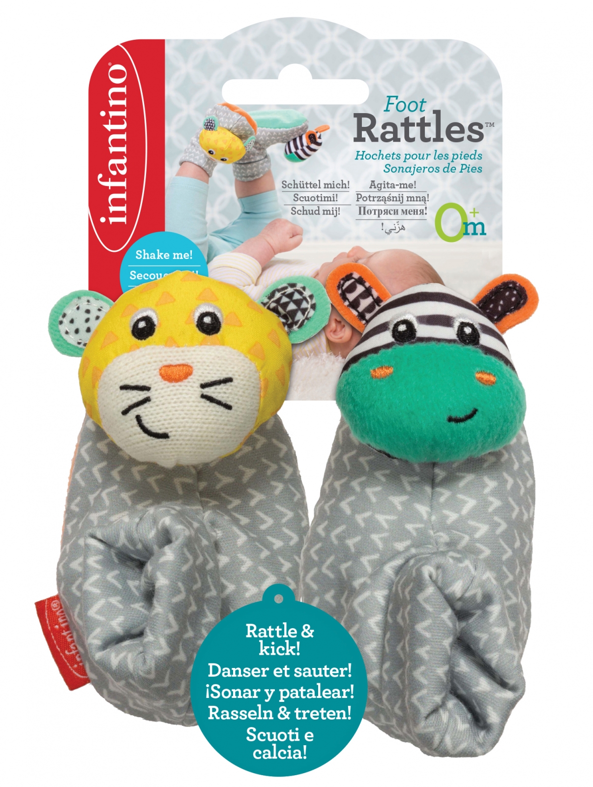 Baby soft slippers with rattle, Infantino, Zebra and tiger