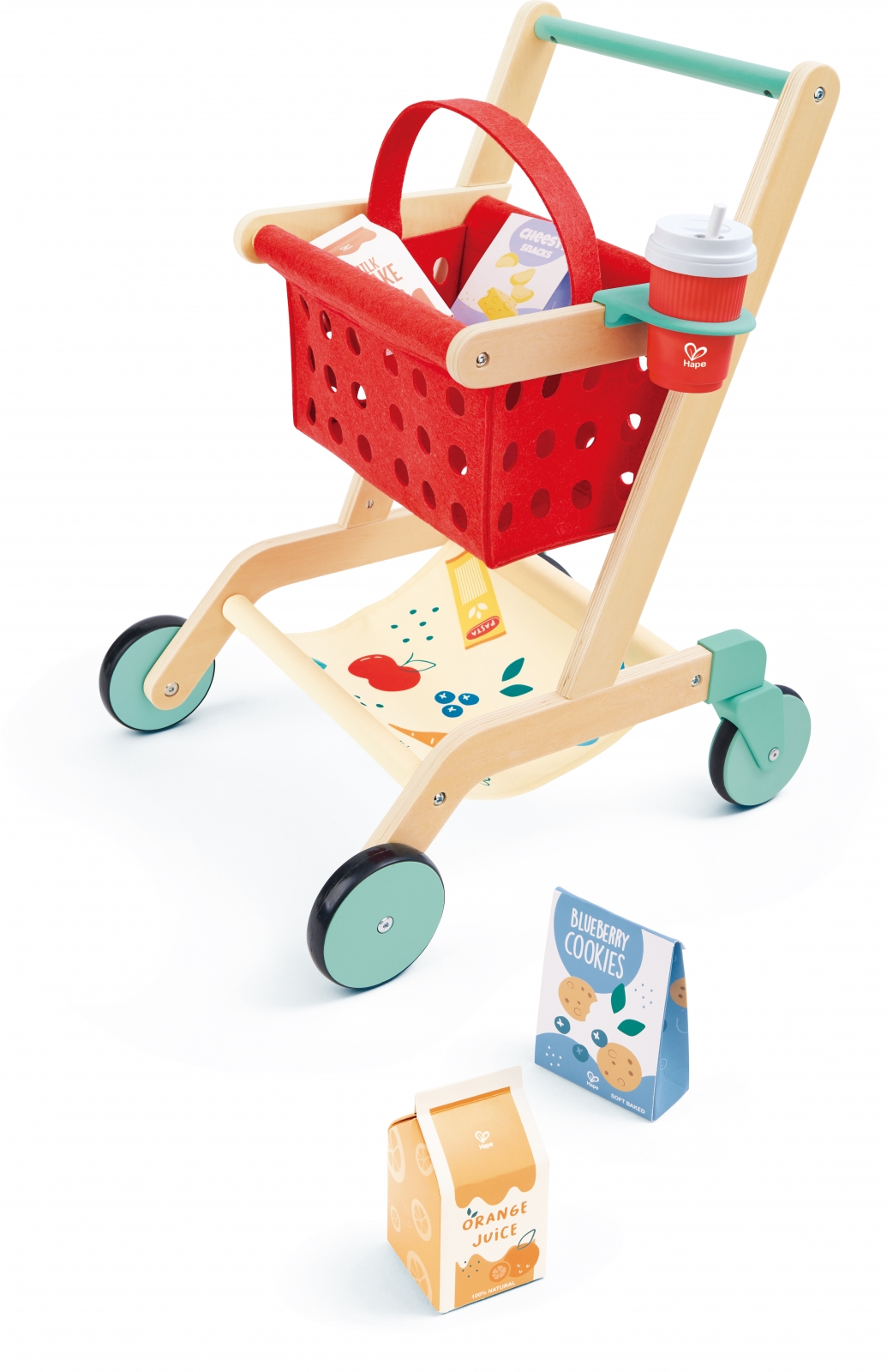 Wooden 2-in-1 Playset, Hape, Shopping Cart and Basket