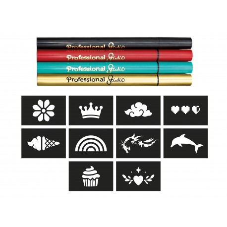 Creative set, Buki France, Tattoo drawing pens with stencils, Gold
