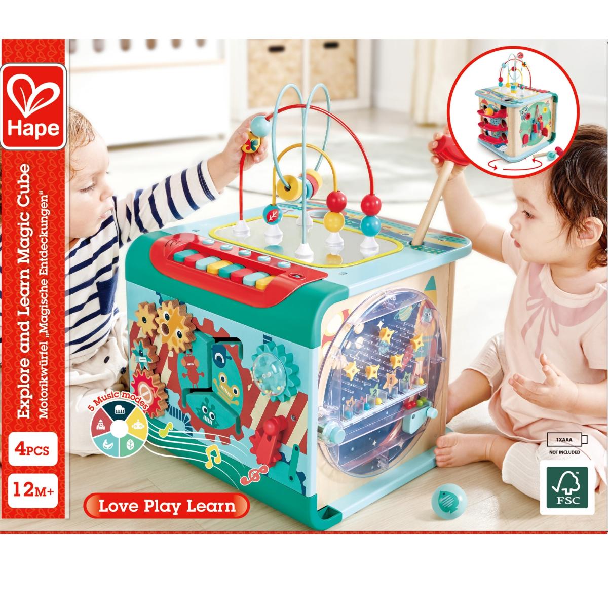 Интерактивна играчка, Hape, Магически музикален куб 4в1