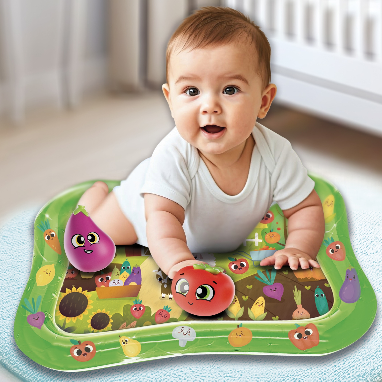 Комплект подложка и играчки за баня, Lisciani, Carotina, Зеленчуци, 8 части