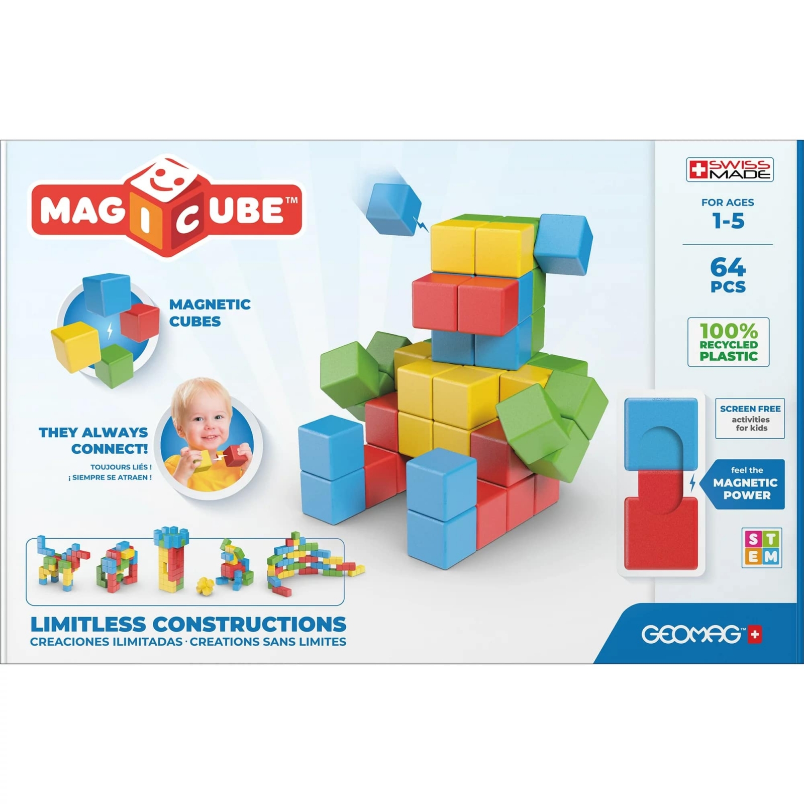 Магнитен конструктор Magicube, Creative, 64 части