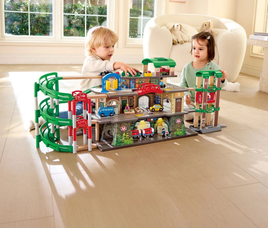 Railway set, Hape, Multi-storey city railway set, 58 pieces