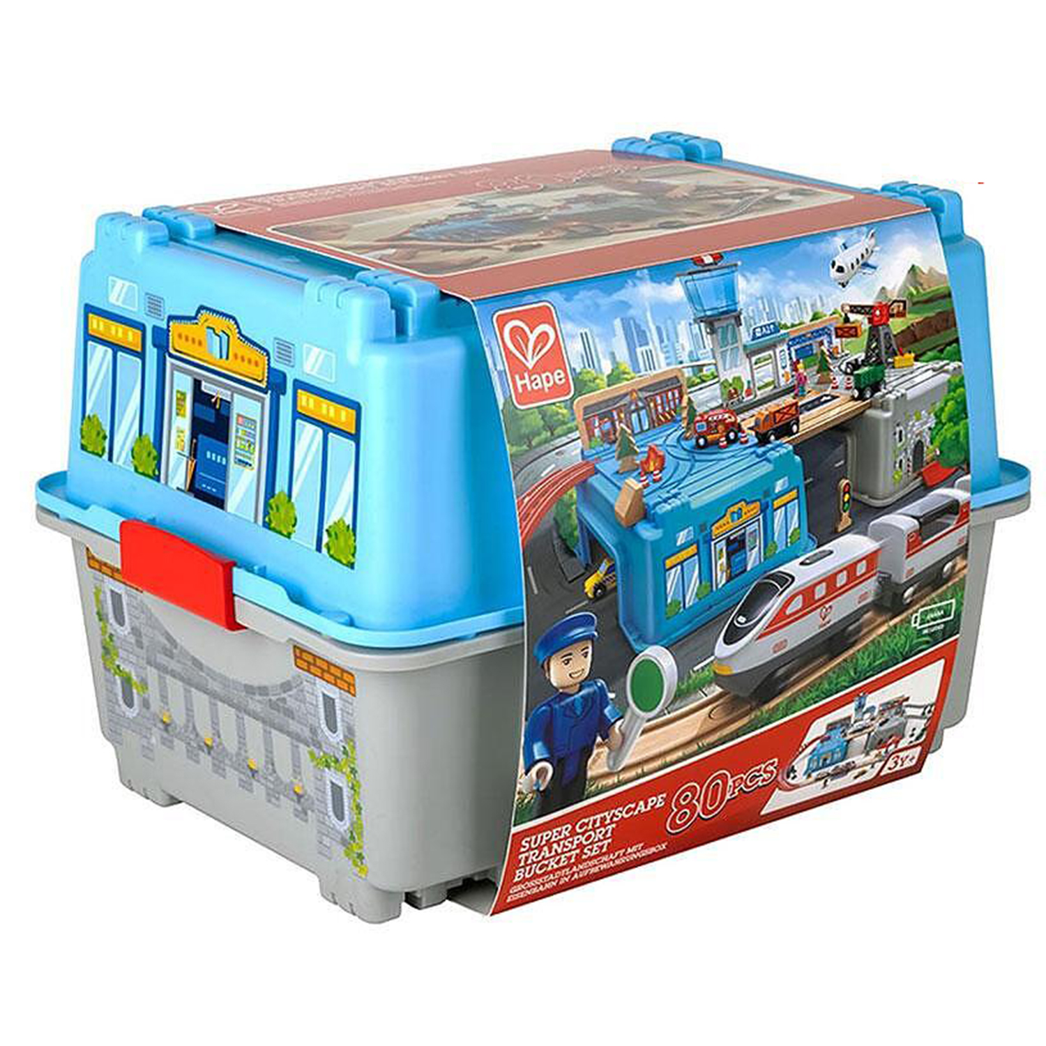 Комплект дървен влак в кутия Мегаполис, 80 части