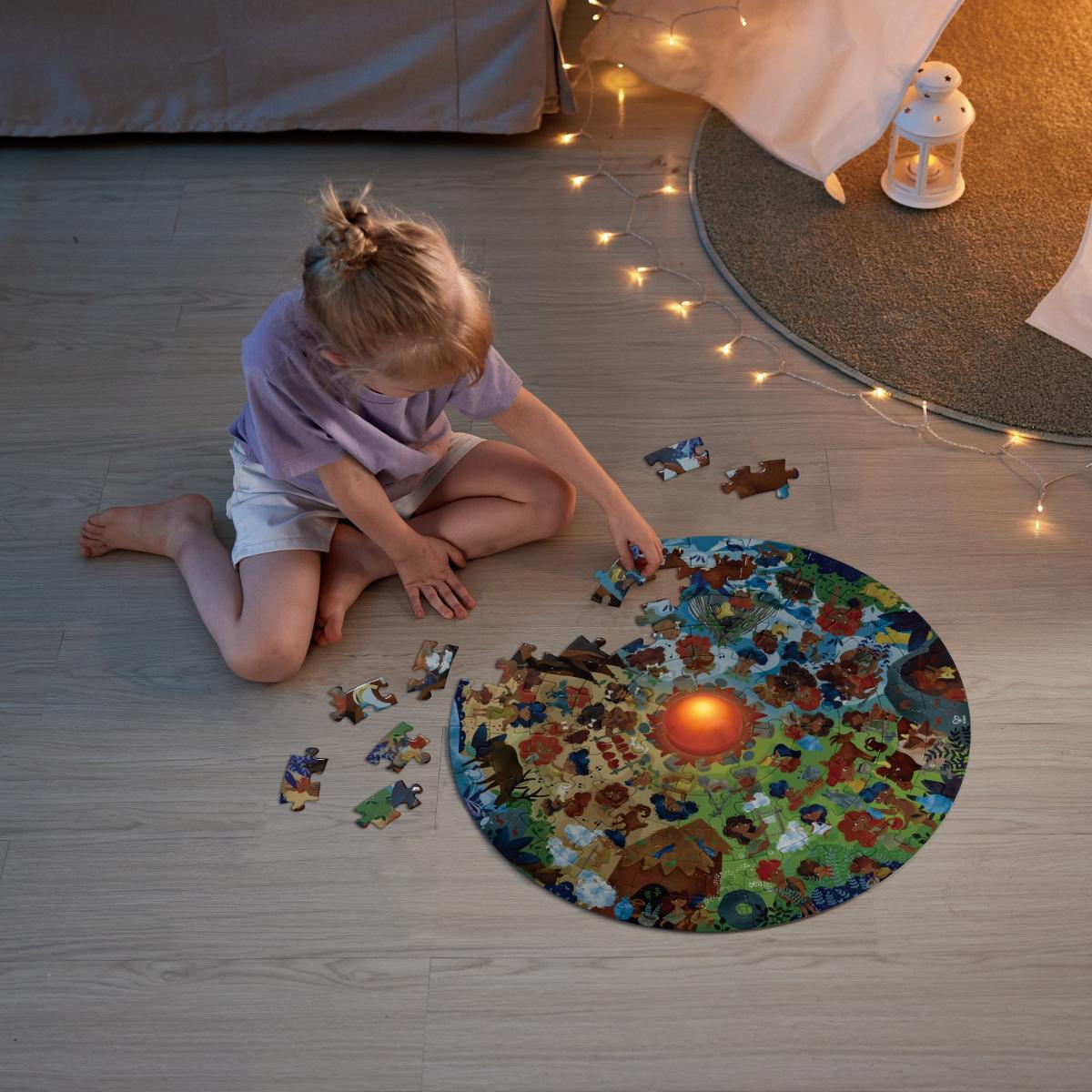 Образователен пъзел за под, Hape, Каменна ера, 57.5 см, 100 части