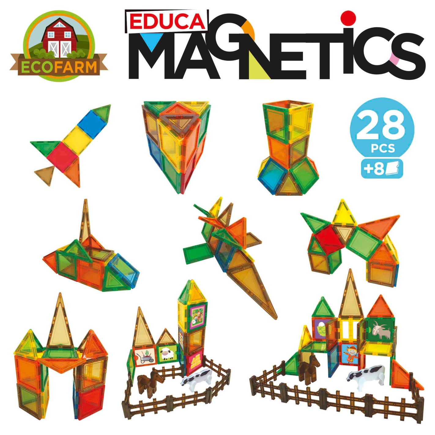 Magnetic constructor, Educa, Eco farm, 28 pieces