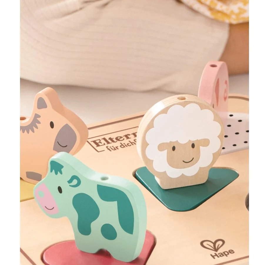 Дървен звуков пъзел, Hape, Животни, 6 части