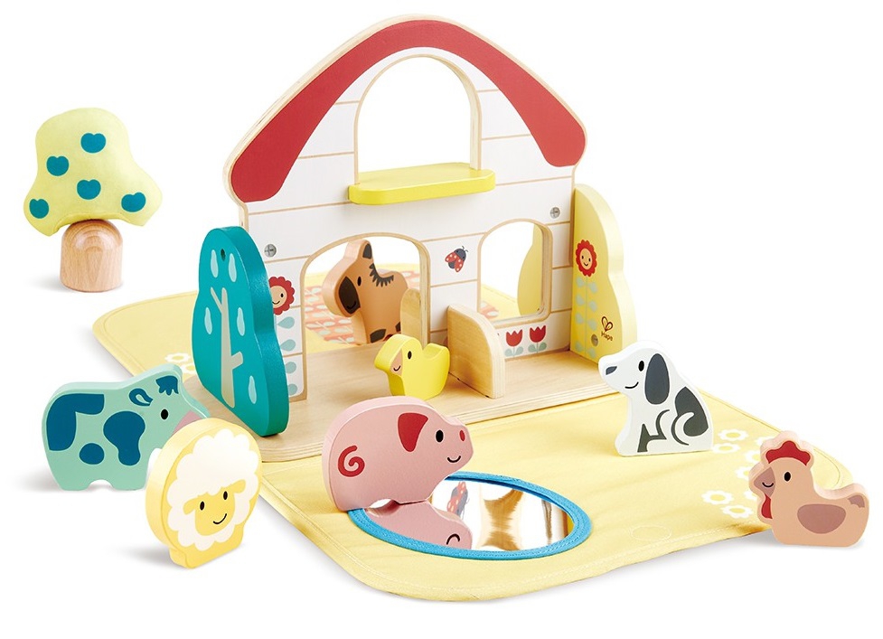 Дървен комплект за игра, Hape, Малка ферма, 10 части
