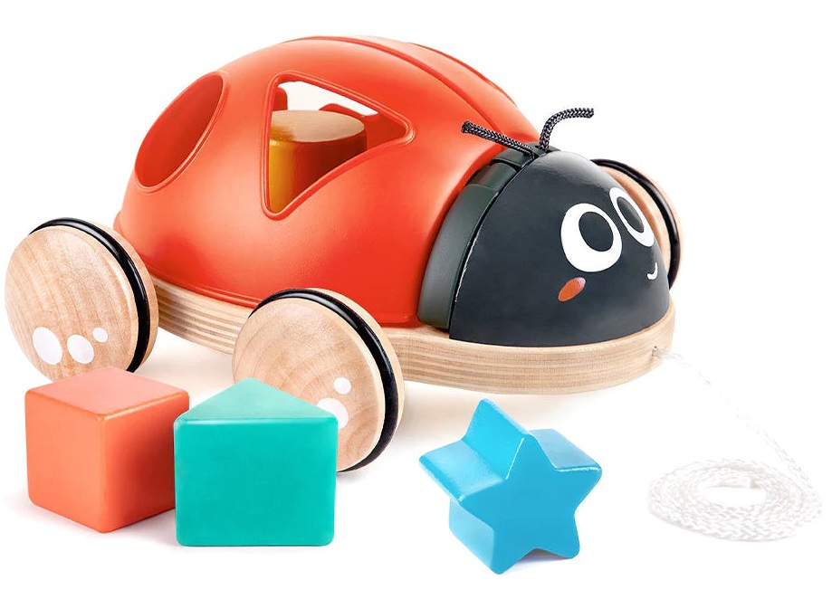 Дървена играчка за дърпане и сортиране, Hape, Калинка, 20 х 18 х 7 см