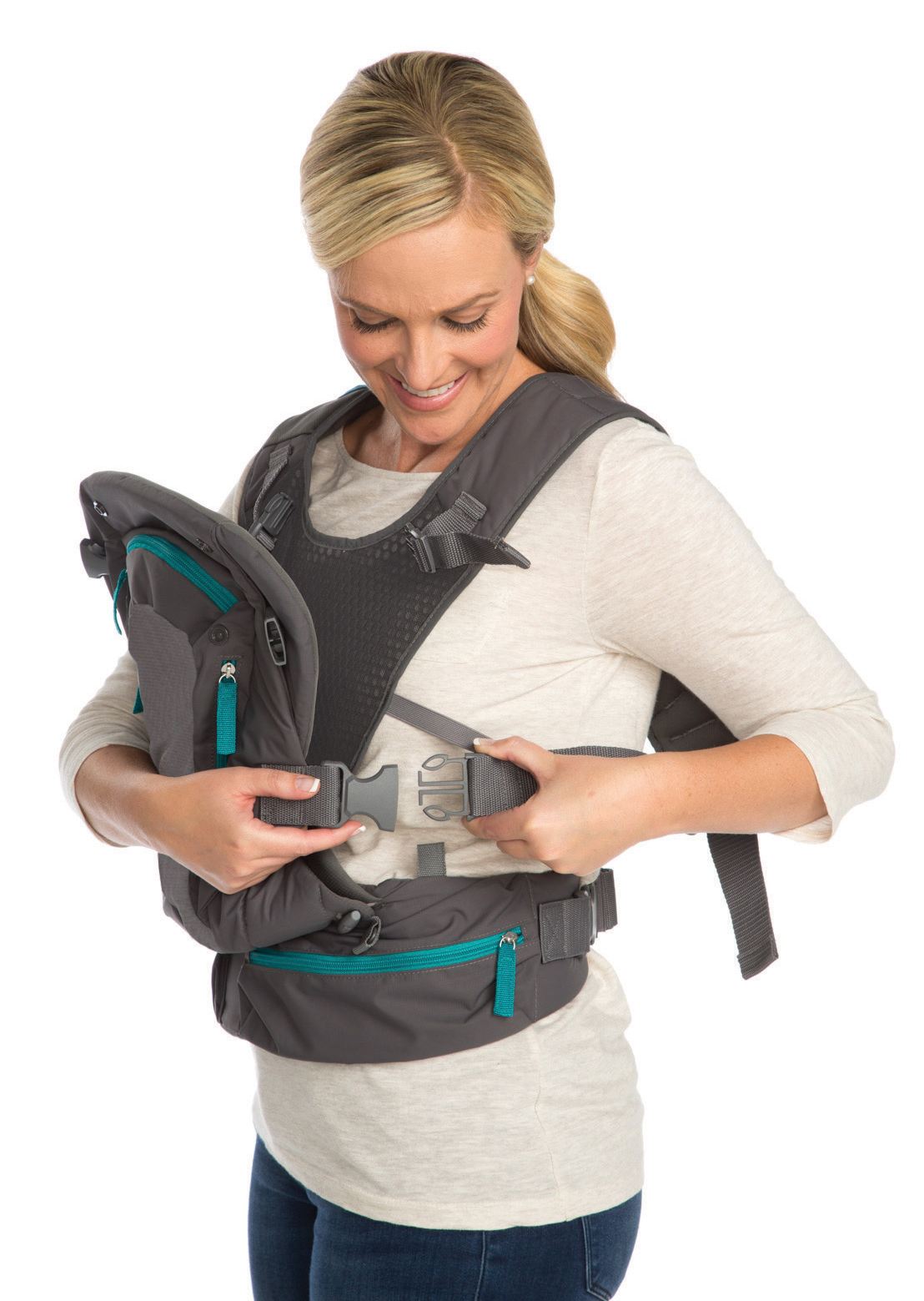 Ergonomic baby carrier with pockets, Infantino, 4 in 1, Gray, from 3.6 to 18 kg.