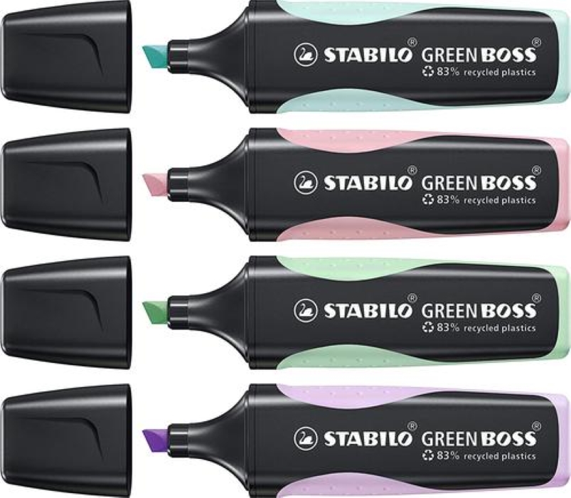 Комплект текст маркери, Stabilo, Green Boss ST6070/4-2 пастел, 4 цвята