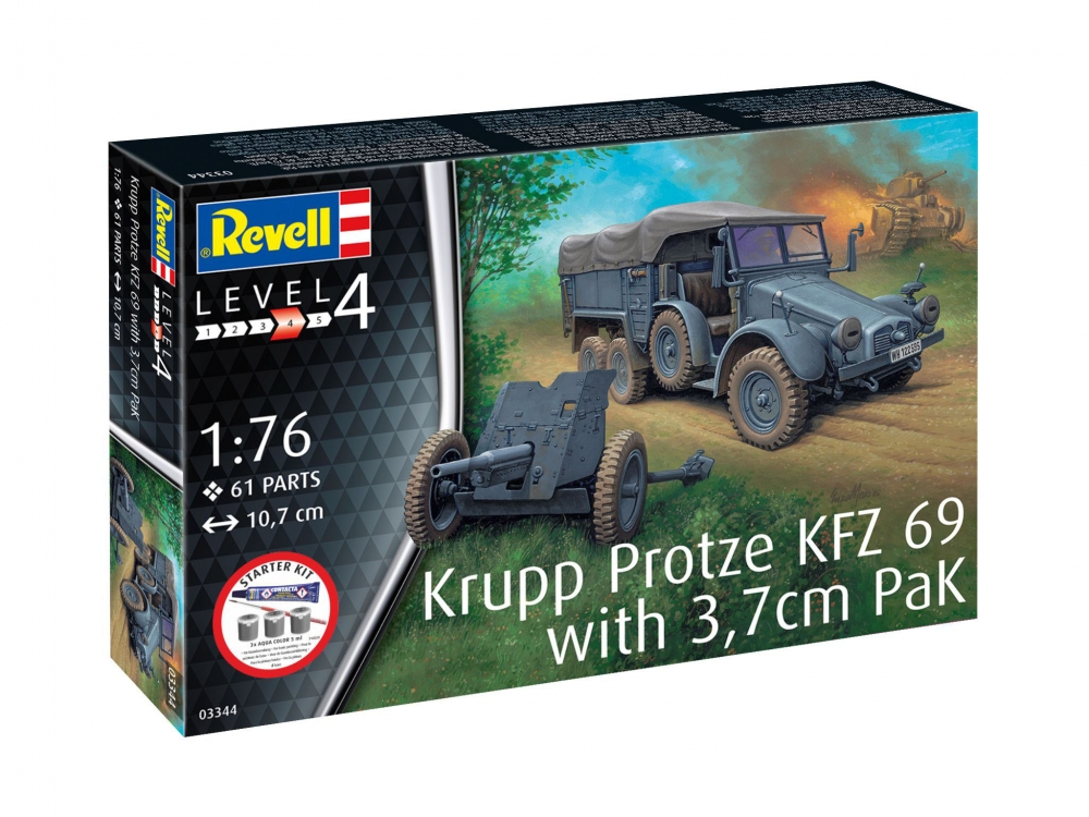 Assembly model, Revell, Starter set truck Krupp Protze KFZ 69 3.7cm, 61 parts