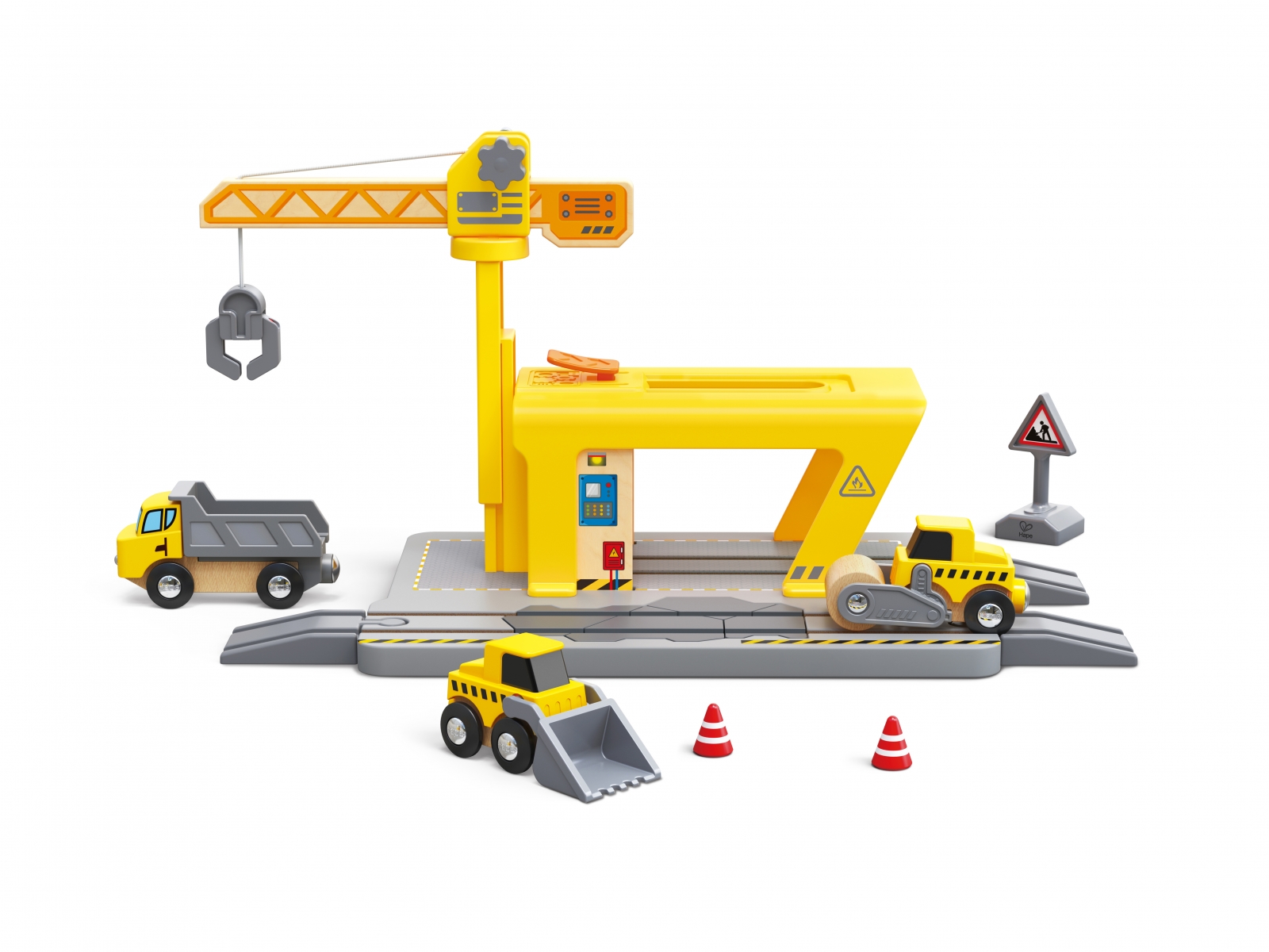 Railway loading ramp set, Hape, 14 pieces