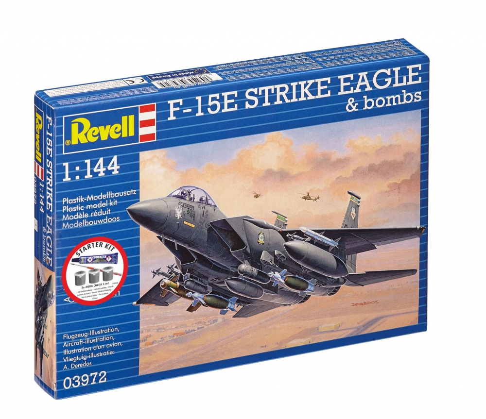 Assembly model, Revell, Starter kit F-15 Strike Eagle fighter with bombs, 70 parts