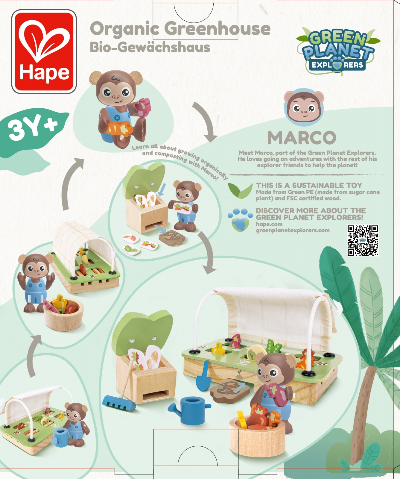Интерактивен дървен комплект, Hape, Органична оранжерия, 32 части