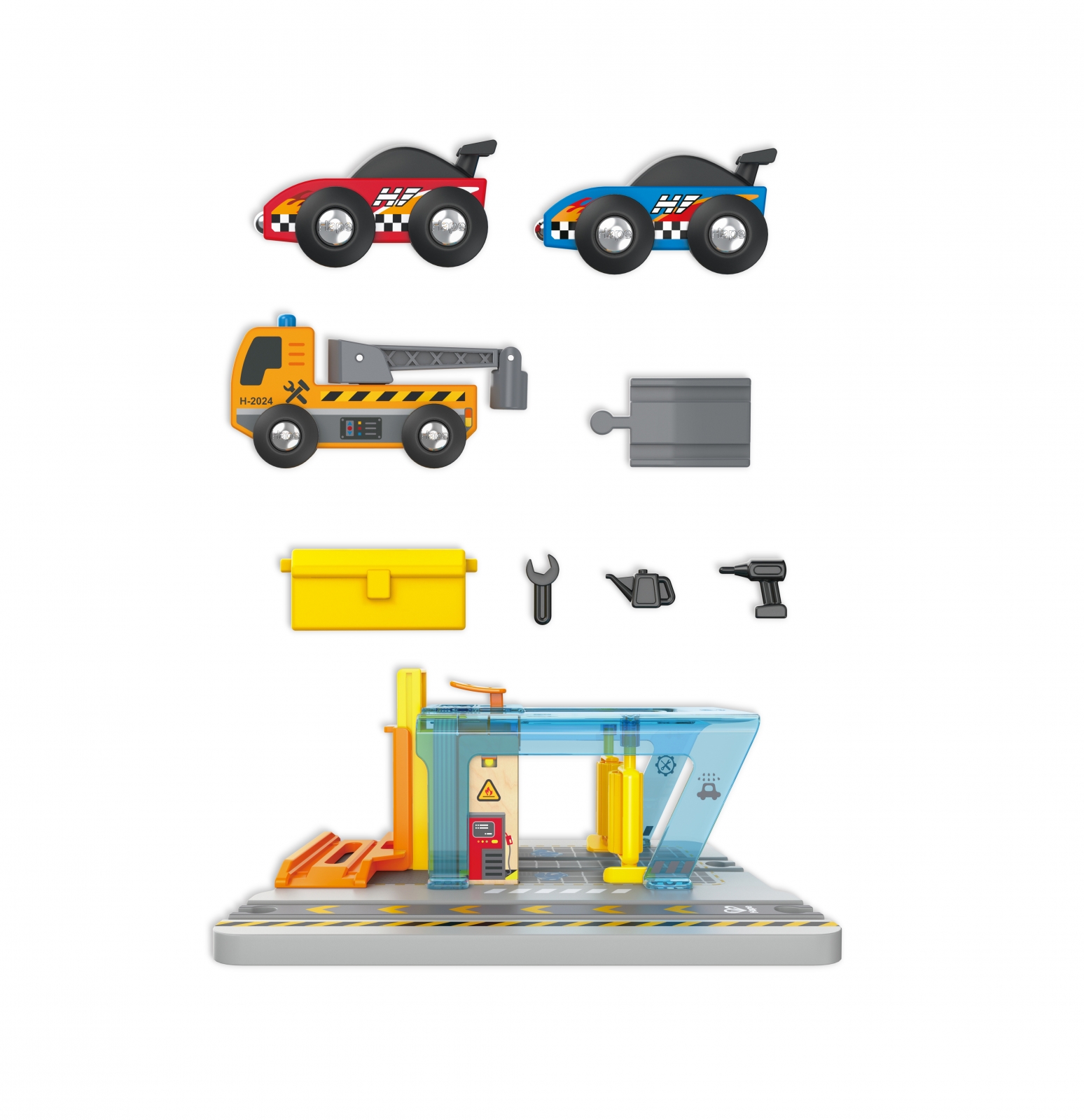 Комплект железопътен сервиз, Hape, 11 части