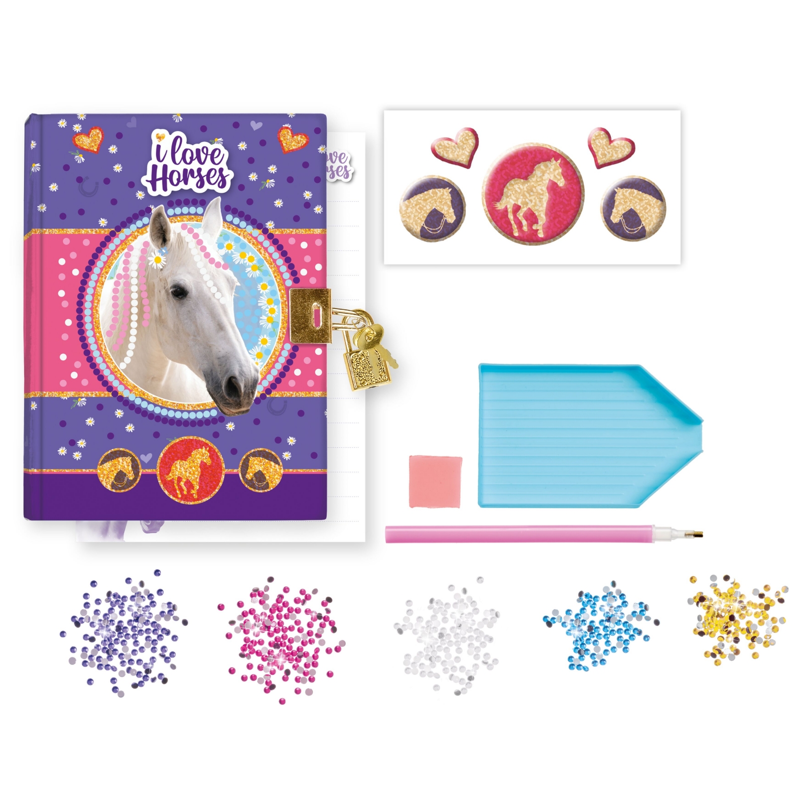 Creative kit, Totum, I Love Horses, Decorate your own secret diary with diamonds