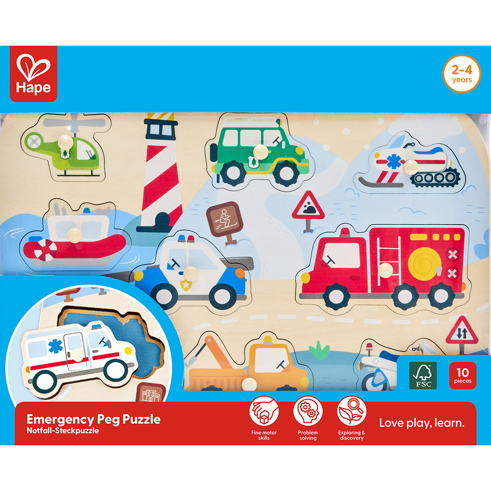 Дървен пъзел за игра, Hape, Спешна помощ, 10 части