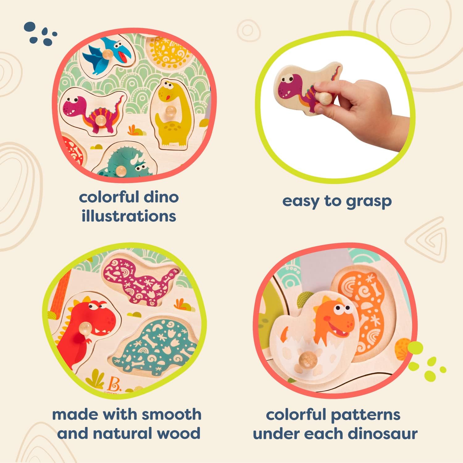 Дървен пъзел Динозаври, 8 части