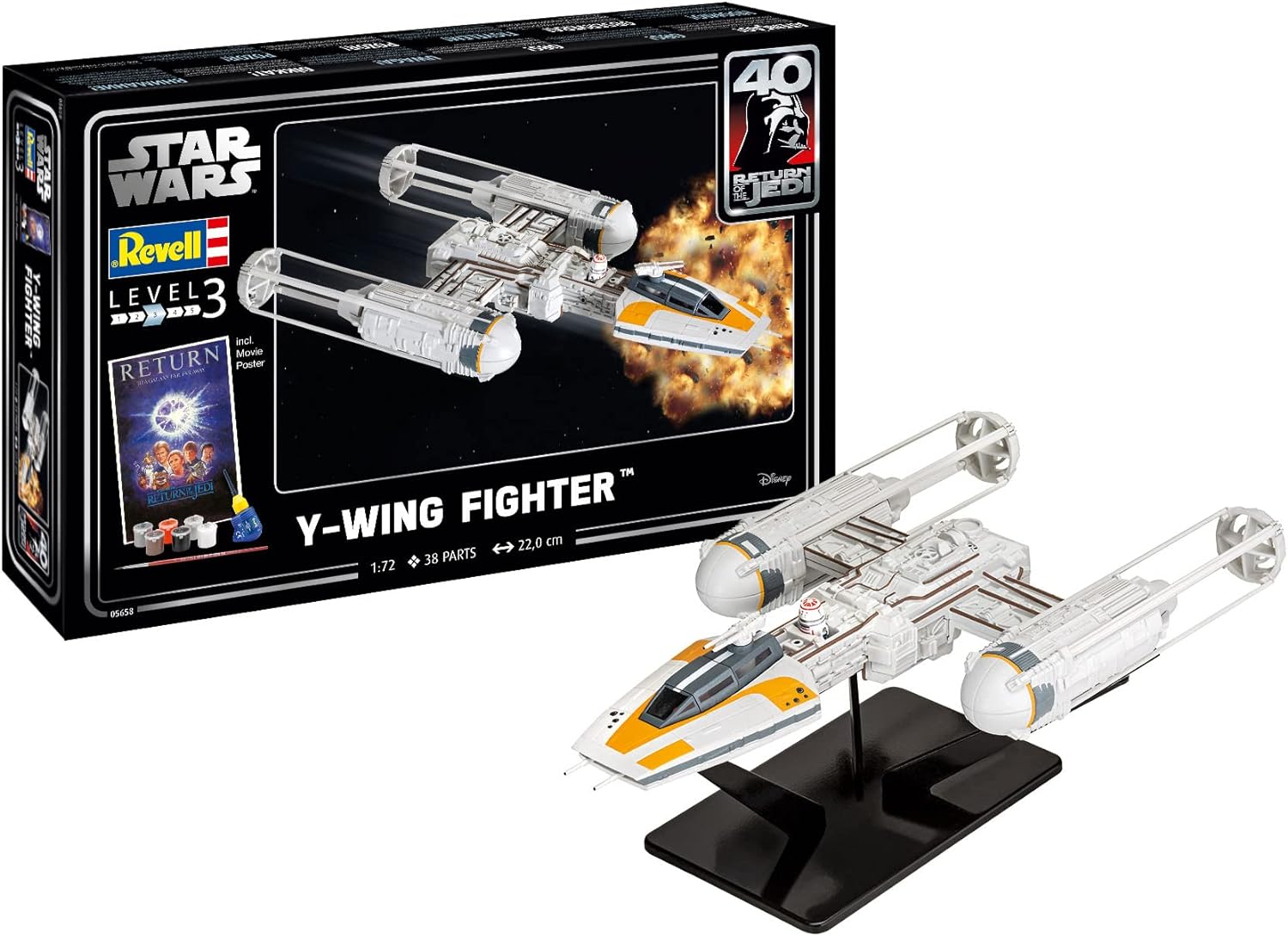 Комплект модел за сглобяване Star Wars, Y-wing Fighter, 38 части