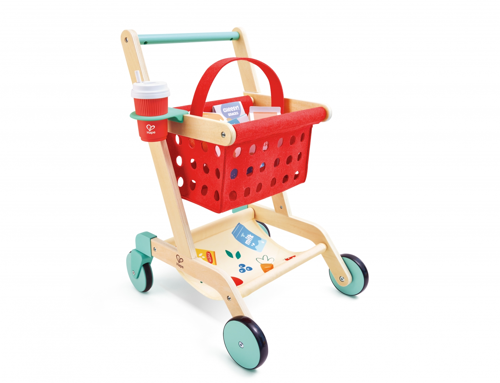 Wooden 2-in-1 Playset, Hape, Shopping Cart and Basket