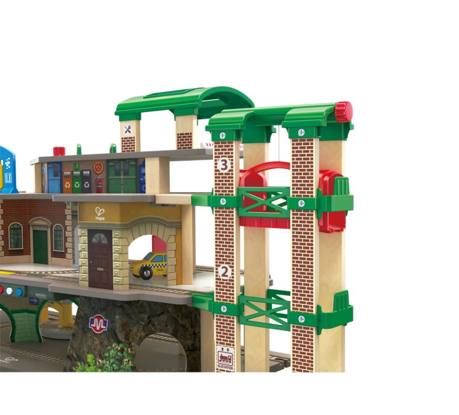 Railway set, Hape, Multi-storey city railway set, 58 pieces