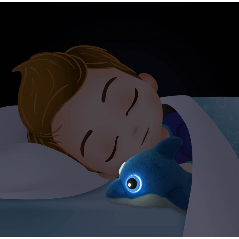 Plush dolphin with glowing eyes