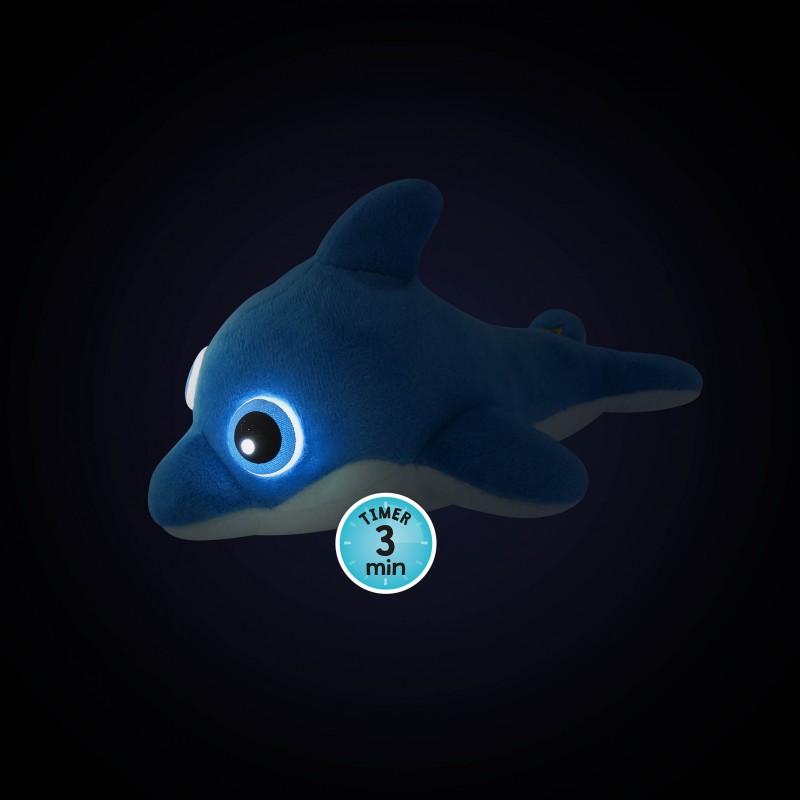Plush dolphin with glowing eyes