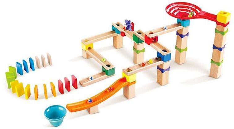 Children’s wooden track with balls and dominoes 2 in 1