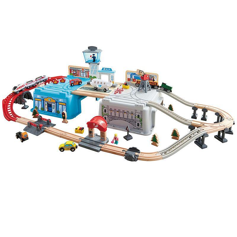 Комплект дървен влак в кутия Мегаполис, 80 части