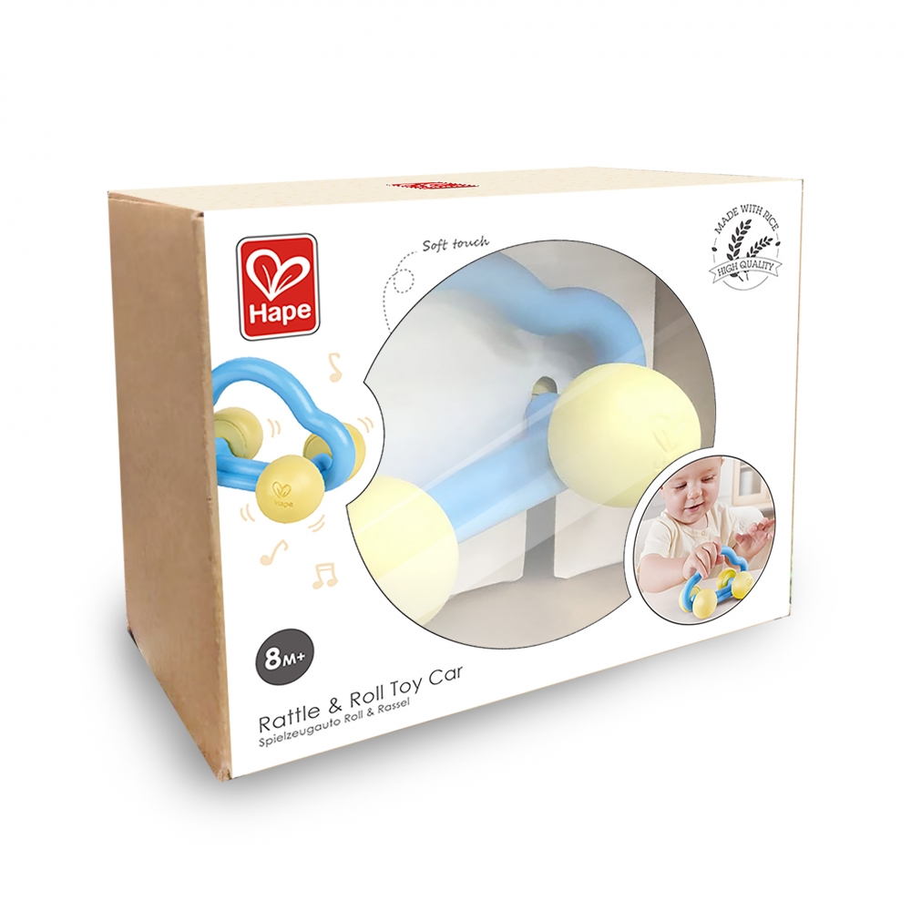 Бебешка дрънкалка и гризалка 2в1, Hape, Кола, 12.5 x 7.3 x 7.5 см