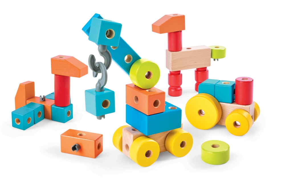 Set of wooden colored cubes, Hape, 44 pieces