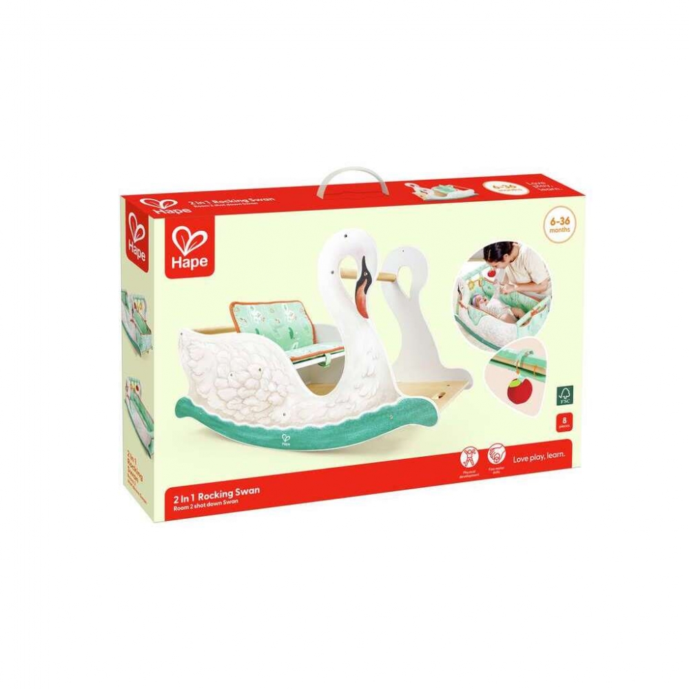 Дървена люла 2 в 1, Hape, лебед, 82,4 х 50,4 х 38,4см.