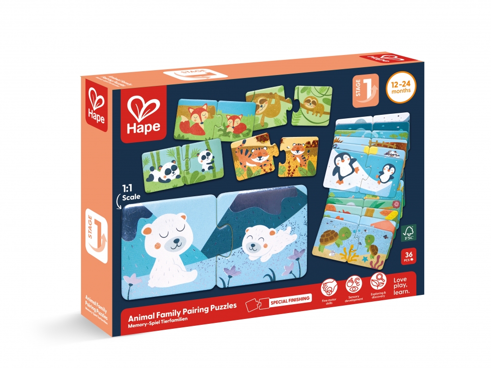 Children's educational puzzle, Hape, Animal Families, 36 pieces