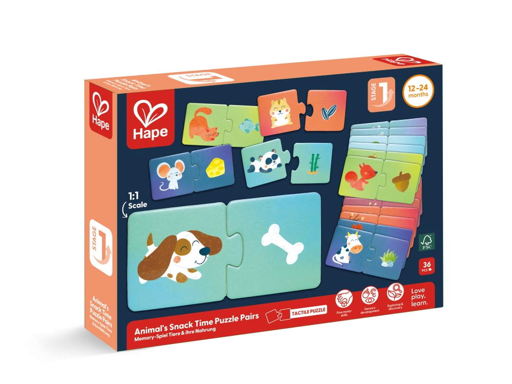 Детски образователен пъзел, Hape, С какво се хранят животните, 36 части