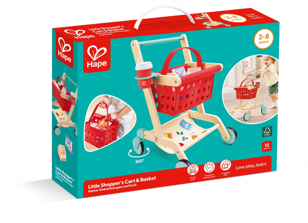 Wooden 2-in-1 Playset, Hape, Shopping Cart and Basket