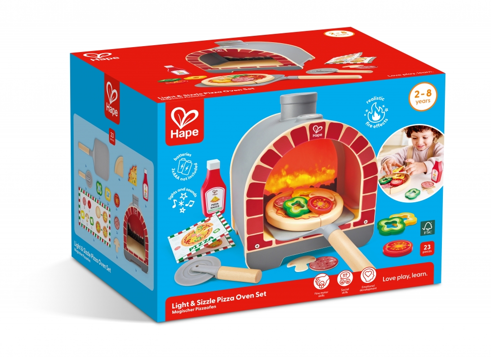 Interactive wooden set, Hape, Pizza oven with accessories, 23 pieces