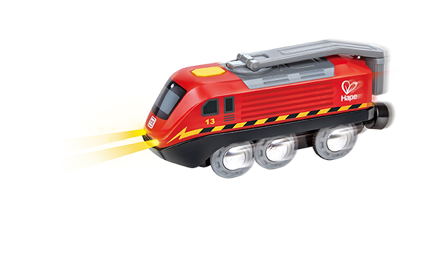 Power train with crank and USB, Hape, Red