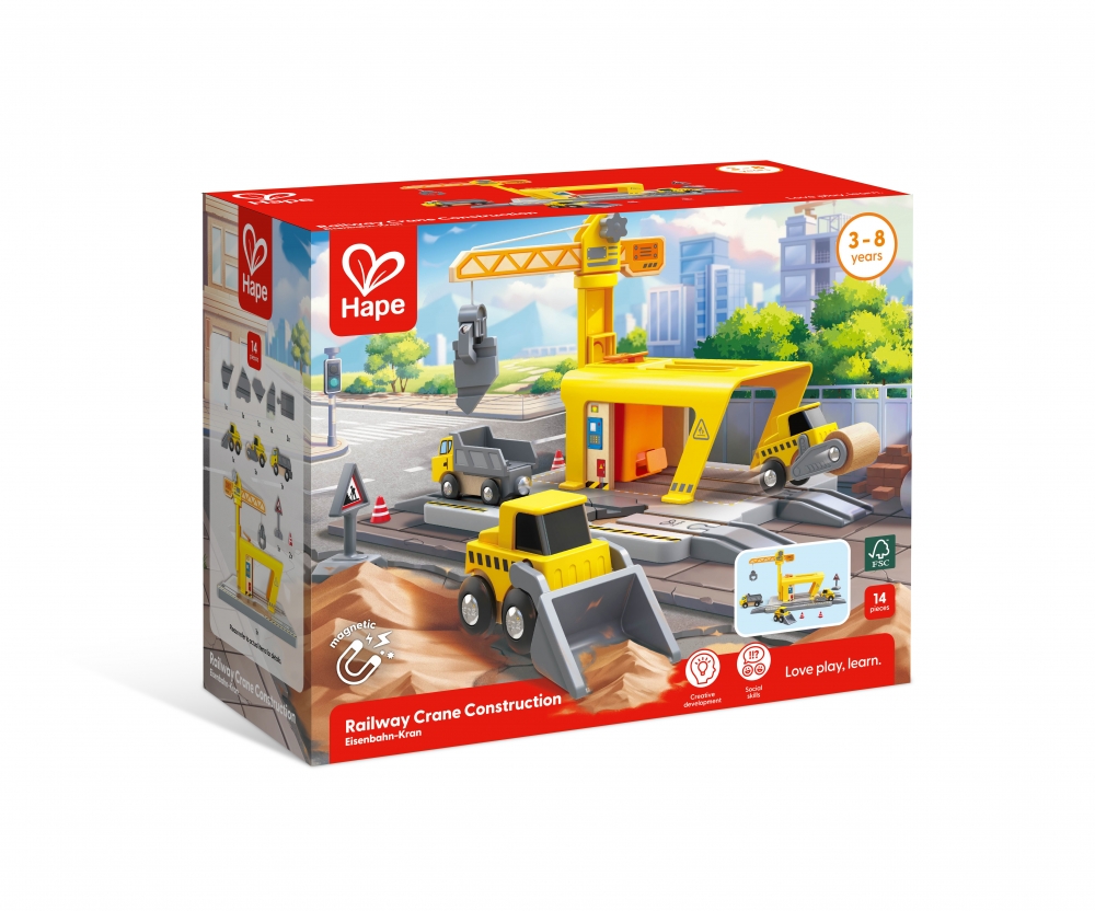 Railway loading ramp set, Hape, 14 pieces
