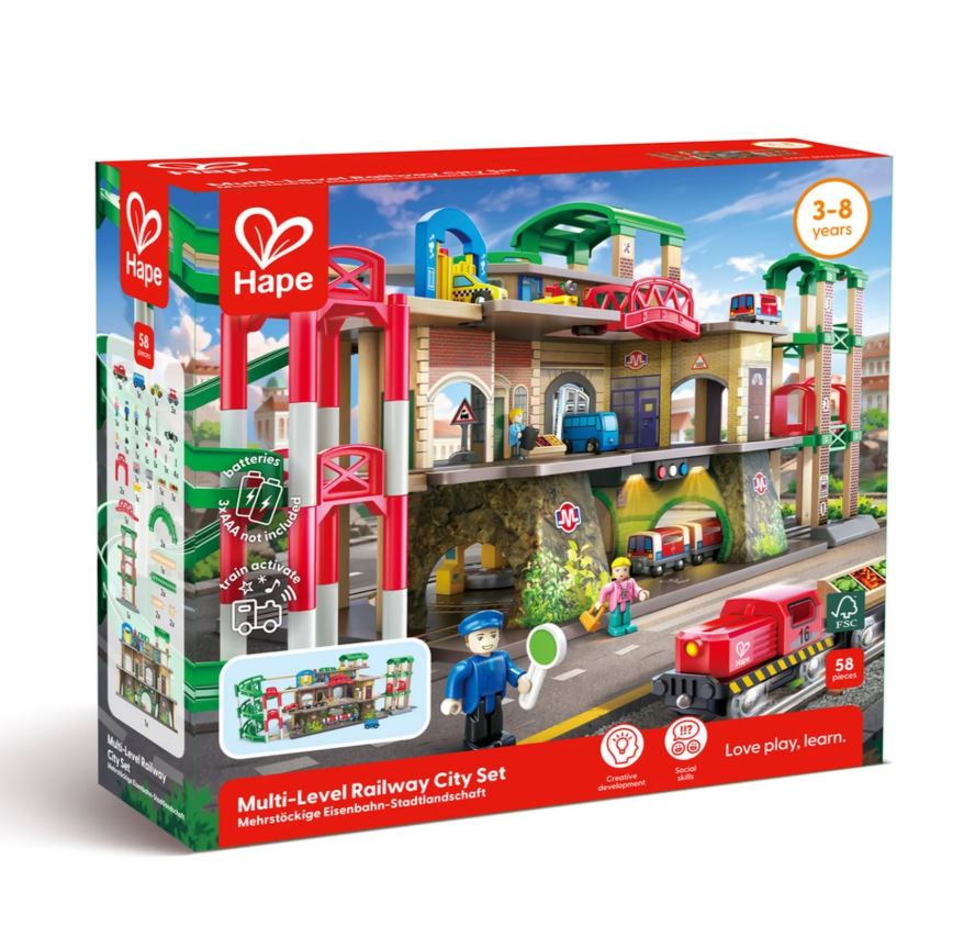 Railway set, Hape, Multi-storey city railway set, 58 pieces