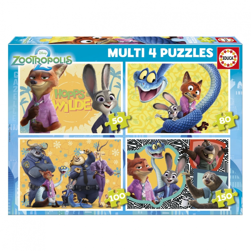 Прогресивен пъзел, Educa, Zootopia 4 в 1, 50/80/100/150 части