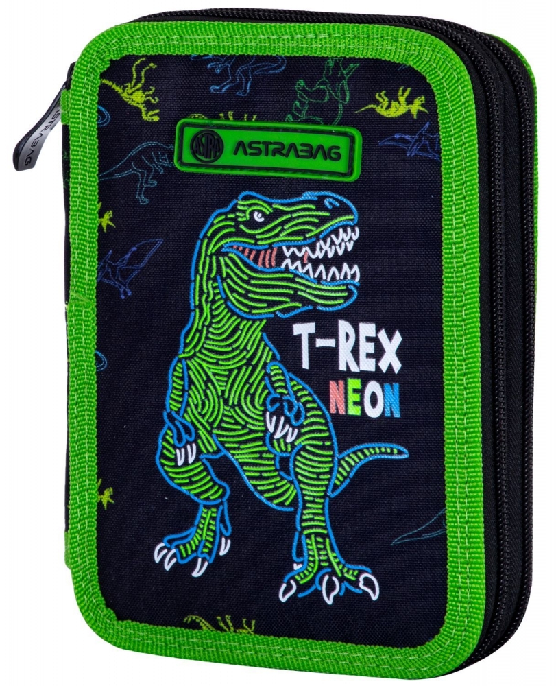 Ученически несесер с аксесоари, Astra, T-Rex Neon, 20.5x13x4.5см